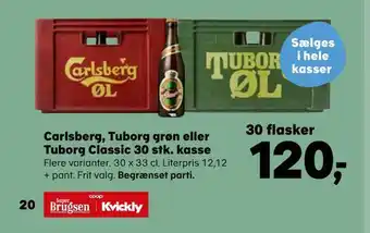 Kvickly Carlsberg, tuborg grøn eller tuborg classic 30 stk. kasse tilbud