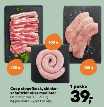 Kvickly Coop stegeflæsk, skinke schnitzler eller medister tilbud