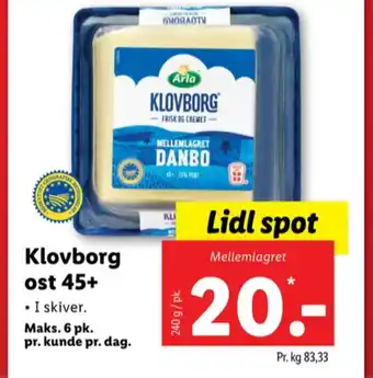 Lidl Klovborg skiveost danbo mellemlagret tilbud