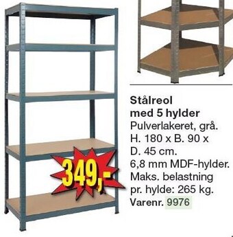 Stålreol med 5 hylder