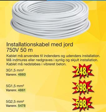 Harald Nyborg Installationskabel med jord 750v 50 m tilbud
