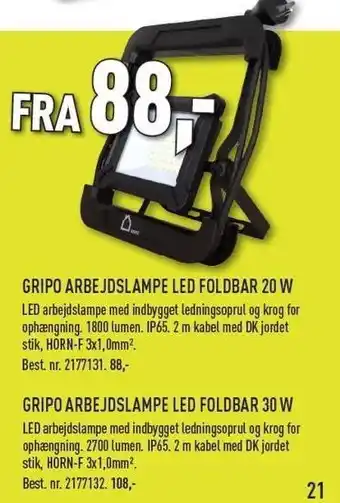 Gripo arbejdslampe led foldbar 20 w el. 30 w