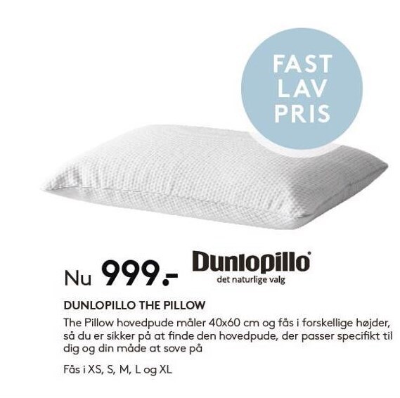 Dunlopillo the pillow tilbud hos SengeSpecialisten