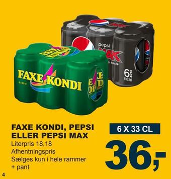 Let-Køb Faxe kondi, pepsi eller pepsi max tilbud