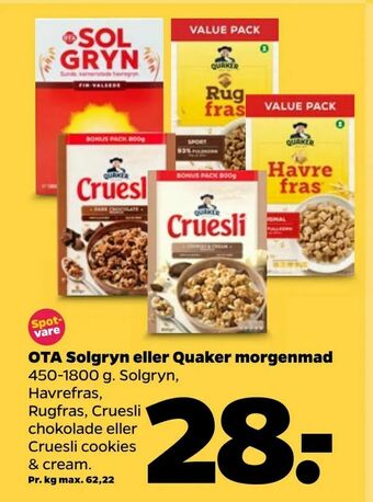 Netto OTA Solgryn eller Quaker morgenmad tilbud