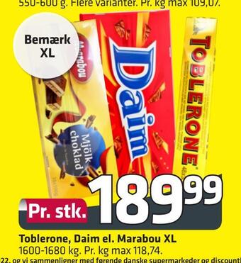 Fleggaard Toblerone, daim el. marabou xl tilbud
