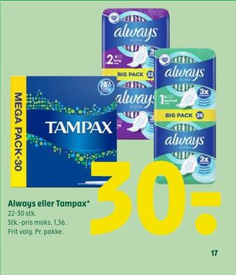 Coop 365 Always eller tampax tilbud
