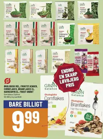 Løvbjerg Økologisk Mel, Frugstænger, Cornflakes,Branflakes El. Havregryn El. Frost Grønt 100-1000g tilbud