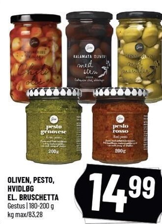 Løvbjerg Oliven, pesto, hvidløg el. bruschetta tilbud
