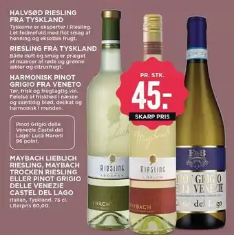 Maybach lieblich riesling, maybach trocken riesling el. pinot grigio delle venezie catel del lago