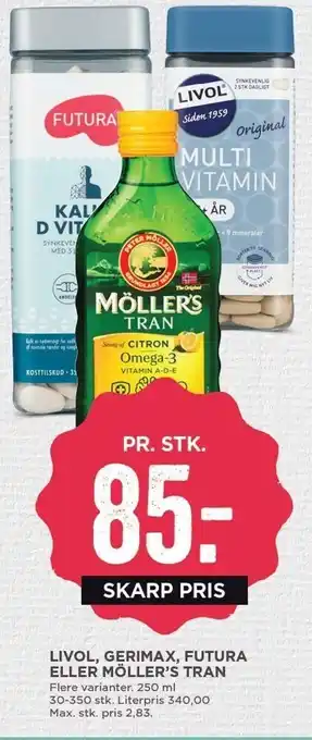 MENY Livol, gerimax, futura el. möllers tran tilbud