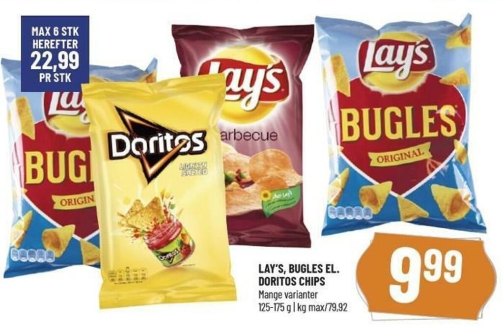 Lay's, Bugles El. Doritos Chips 125175g tilbud hos Løvbjerg