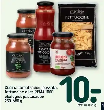 REMA 1000 Cucina tomatsauce, passata, fettuccine el. rema 1000 øko pastasauce tilbud