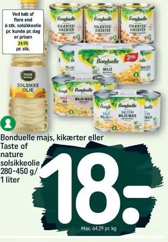 REMA 1000 Bonduelle majs, kikærter el. solsikkeolie tilbud