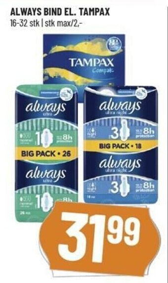 Løvbjerg Always Bind El. Tampax tilbud