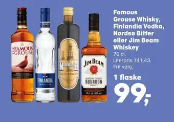 Famous grouse whisky, finlandia vodka, nordsø bitter eller jim beam whiskey