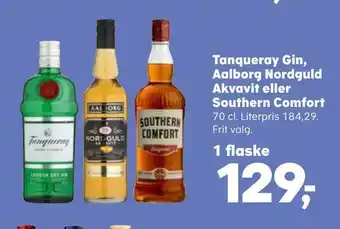 Kvickly Tanqueray gin, aalborg nordguld akvavit eller southern comfort tilbud