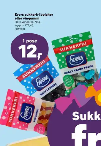 Kvickly Evers sukkerfri bolcher eller vingummi tilbud