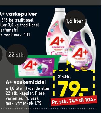Bilka A+ vaskemiddel tilbud