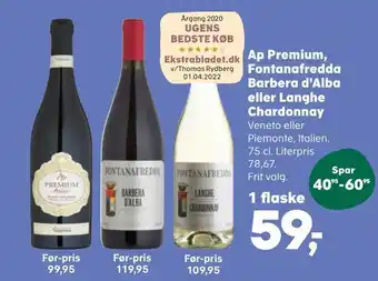 SuperBrugsen Ap premium, fontanafredda barbera d'alba eller langhe chardonnay tilbud