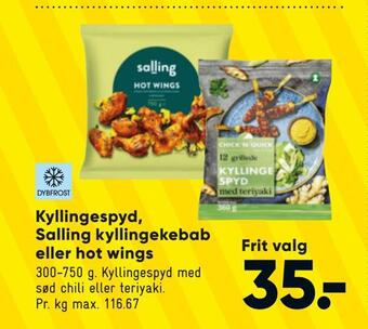 Bilka Kyllingespyd, salling kyllingekebab eller hot wings tilbud