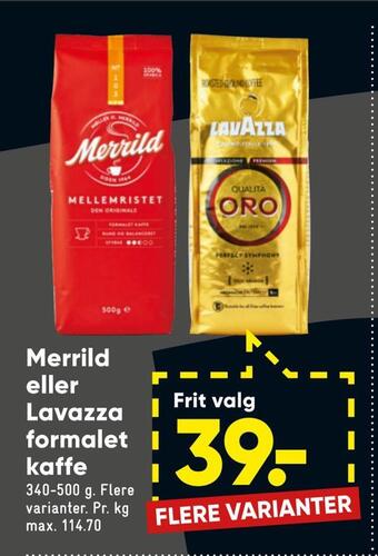 Bilka Merrild eller lavazza formalet kaffe tilbud