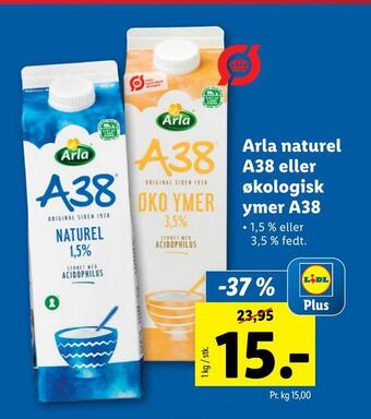 Lidl Arla naturel a38 eller økologisk ymer a38 tilbud