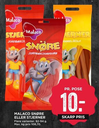 MENY Malaco snøre eller stjerner tilbud