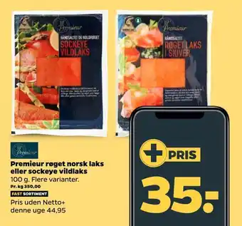Netto Premieur røget norsk laks eller sockeye vildlaks tilbud