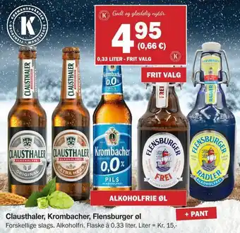 Clausthaler, krombacher, flensburger øl