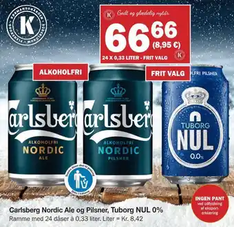 Købmandsgården Carlsberg nordic ale og pilsner, tuborg nul 0% tilbud