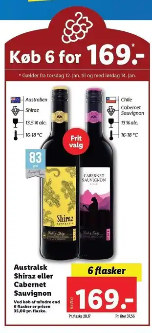 Lidl Australsk shiraz el. cabernet sauvignon tilbud