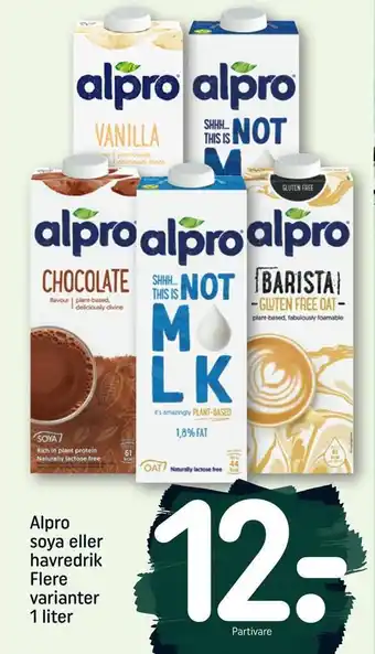 REMA 1000 Alpro soya eller havredrik tilbud