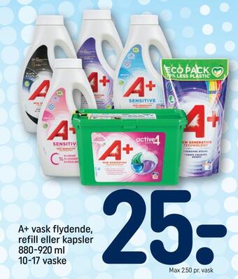 REMA 1000 A+ vask flydende, refill eller kapsler tilbud