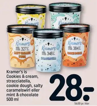 REMA 1000 Kramer's is cookies & cream, stracciatella, cookie dough, salty caramelswirl eller mint & chocolate tilbud