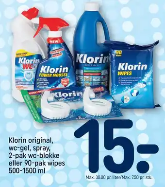 REMA 1000 Klorin original, wc-gel, spray, 2-pak wc-blokke eller 90-pak wipes tilbud