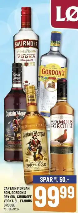 Løvbjerg Captain Morgan Rom, Gordon's Dry Gin, Smirnoff Vodka El. Famous Grouse tilbud