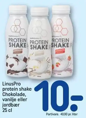 REMA 1000 Linuspro protein shake chokolade, vanilje el. jordbær tilbud