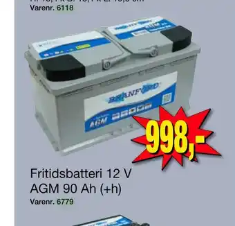 Fritidsbatteri 12 v agm 90 ah (+h)