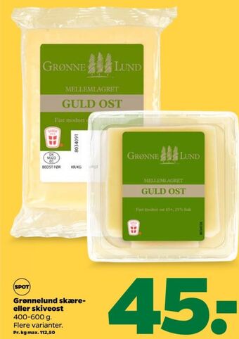 Netto Grønnelund skæreost guld mellemlagret tilbud