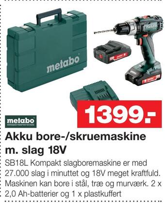 Bauhaus Akku bore-/skruemaskine m. slag 18v tilbud