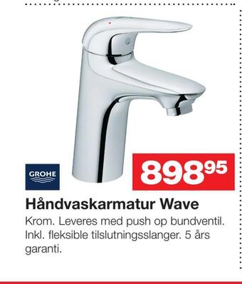 Bauhaus Håndvaskarmatur wave tilbud