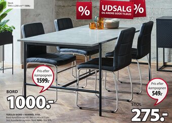 JYSK Terslev Bord + Hammel Stol tilbud