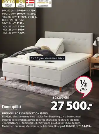 JYSK Dunlopillo E200 Elavationsseng tilbud
