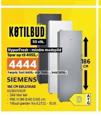 186cm køleskab