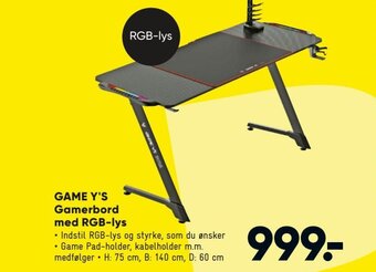 Bilka Game Y'S Gamerbord Med RGB-Lys tilbud