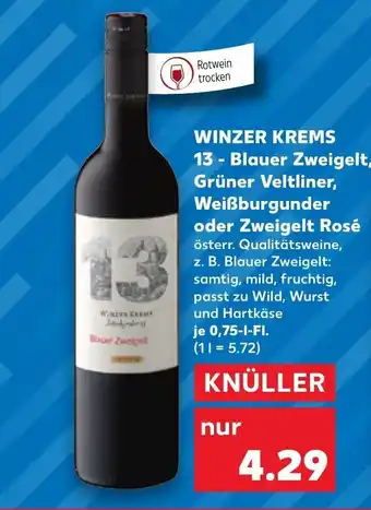 Winzer Krems 13 -Blauer Zweigelt Grüner Veltliner ,Weißurgunder oder Zweigelt Rosé