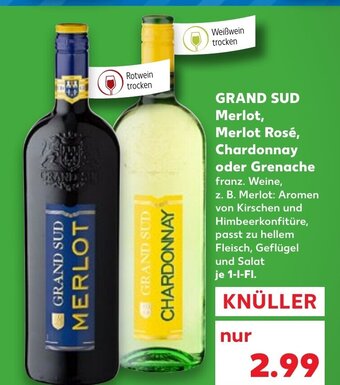 Kaufland DE Grand Sud Merlot, Merlot Rosé, Chardonnay Oder Grenache tilbud