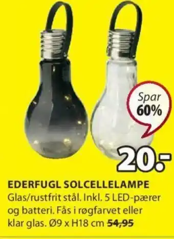 JYSK Ederfugl Solcellelampe tilbud