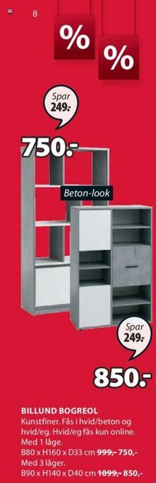 JYSK Billund Bogreol B90 x H140 x D40 cm tilbud